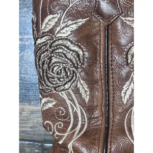 Wildflowers Bluebonnet Size 6 Brown Leather Rose Embroidered Cowboy Boots‎ Rodeo thumbnail 6