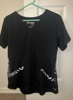 Grey's Anatomy Black Scrub Top with Zebra Details thumbnail 1