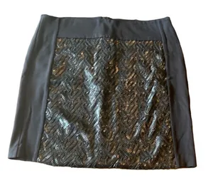 Cato‎ Black Sequin Zigzag Mini Skirt 10 Stretch Party Cocktail Date Night Sexy thumbnail 1
