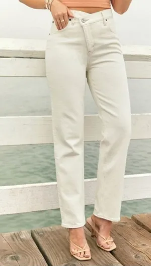 Abercrombie & Fitch Dad High-Rise Criss Cross Straight Leg Jeans Cream Size 4 thumbnail 1