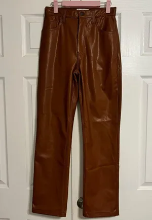 Abercrombie & Fitch The 90's Straight Ultra High Rise Faux Leather Pants thumbnail 1
