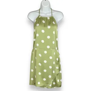 NWT Lulus‎ Halter Mini Dress The Best Spot Green Polka Dot Satin Medium Backless thumbnail 5
