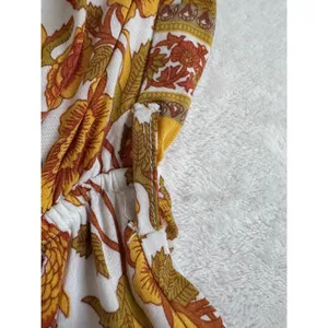 Indikah Floral Strapless Mini Dress Orange Yellow Boho S (tie missing) thumbnail 7