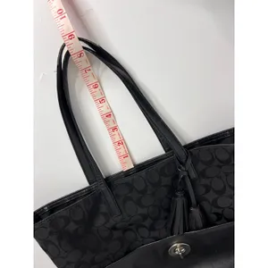 Coach Black Signature Canvas Leather Tote Bag Tassel Shoulder Purse thumbnail 11