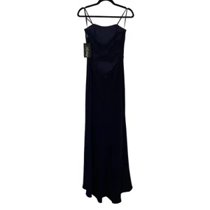 NWT La Femme 28835 Strapless Leg‎ Slit Double Strap Back in Navy Blue thumbnail 4