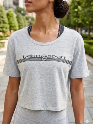 bebe Gray Sport Logo Cropped Tee thumbnail 1