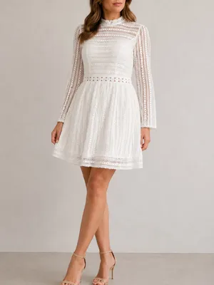 Bardot Vivian White Lace Long Sleeve Wedding Bridal Shower Cocktail Mini Dress thumbnail 10