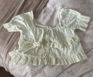 Princess Polly Light Yellow Ruffle Peasant Top thumbnail 1