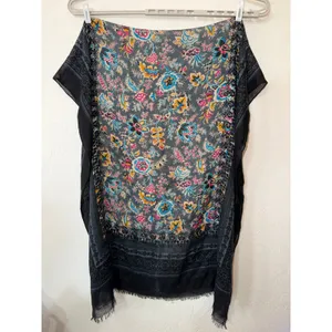 Saachi Viscose Black Floral Pashmina Shawl Scarf Fringe Boho Wrap Oversize Large thumbnail 2