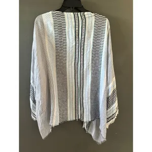 Natural Reflections Blue Striped‎ Frayed Kimono Wrap L/XL Coastal Cardigan thumbnail 5