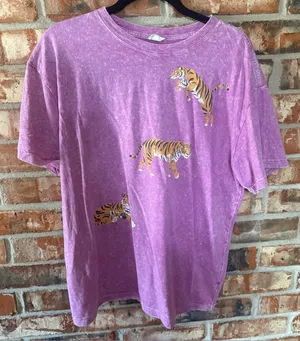 Washed Purple Short Sleeve Tee with Tiger Print thumbnail 1