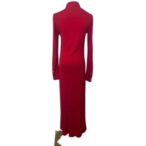 Polo Ralph Lauren Red Midi Shirt Dress MEDIUM Duster Preppy Jersey Designer $300 thumbnail 12