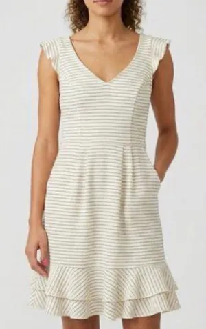 Maeve white and black Dress with Tan Stripe Ruffle Hem size 0 side pockets thumbnail 1