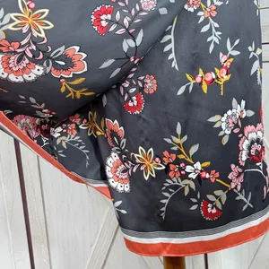 Loft Floral‎ Satin Faux Wrap Scarf Skirt Grey Coral Medium thumbnail 6