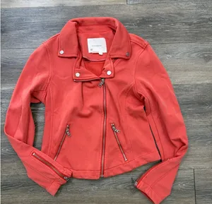 Anthropologie Coral Moto Jacket Knit Zip Up Asymmetrical Womens XS thumbnail 1