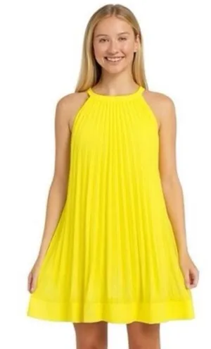 Zara Size XS Pleated Yellow Knee Length Halter Dress thumbnail 1