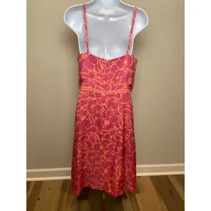 Ann Taylor Dress Silk Pink Coral Floral Size 8 thumbnail 4