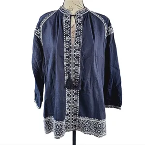 Madewell -348 Embroidered Camelia Tassel Top Black 3/4‎ Sleeve Size Small thumbnail 3