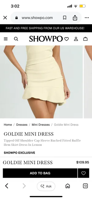 New Showpo Goldie Mini Dress Off Shoulder Ruched Fitted Dress Size 10 MSRP $109 thumbnail 2