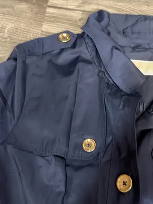 Michael Michael Kors Navy Blue Trench Coat Gold Buttons Women’s Size L thumbnail 11