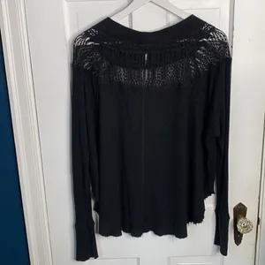 Free People Spring Valley Black Thermal Lace-Trim Top W-128 Sz Small thumbnail 9