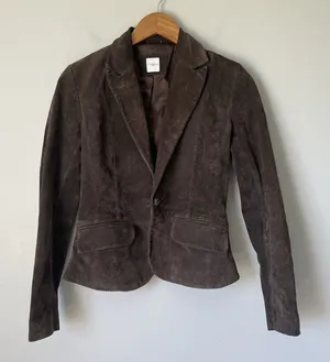 New Look Vintage y2k 2000's 100% Leather Button Up Jacket Blazer Brown Size US 4 thumbnail 1