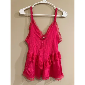 Feather Bed Intimates Pink Lace Trim‎ Ruffle Satin Teddy Lingerie Medium thumbnail 3