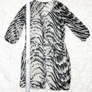 Express Grey Black Zebra Print 3/4 Sleeve Button Down‎ Shift Dress Size Small thumbnail 3