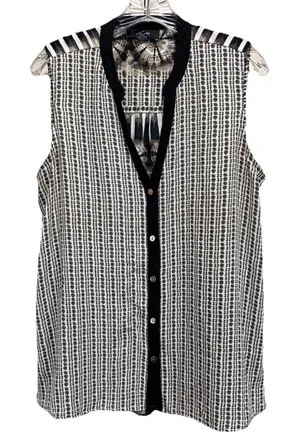 Alfani Blk/Gray Tie‎ Dye/Dots Chiffon Sleeveless Button Up Blouse Size 12 Boho thumbnail 1