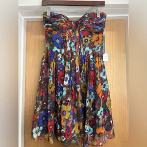 NWT! Jill Stuart Autumn Wedding Guest Strapless Flowy Fit Flare Floral Dress - 4 thumbnail 3