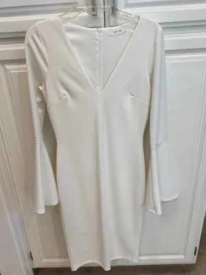 Just Me Ivory V-Neck Long Sleeve Bell Dress thumbnail 1