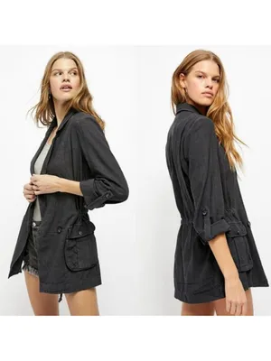 NEW Free People Linen Blend Charly Blazer SIZE MEDIUM MIDNIGHT NWT thumbnail 2