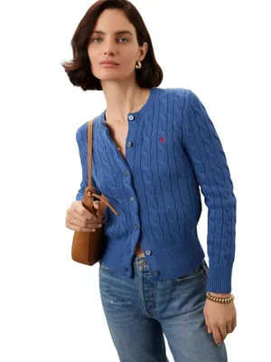 Polo Ralph Lauren Cable Knit Long Sleeve Cardigan in Charter Blue XSmall Womens thumbnail 12