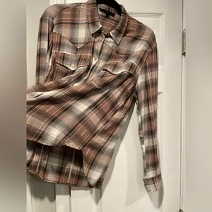 Jane & Delancey Size S Brown Plaid Flannel Western Pearl Snap Front Shirt thumbnail 5