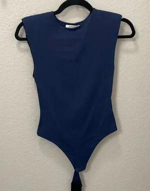Aritzia Women's Navy Blue Padded-Shoulder Bodysuit thumbnail 1