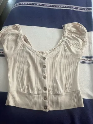 Free People shirt Puff-Sleeve Button Sz L thumbnail 4
