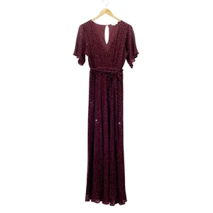 Baltic Born Grace Sparkle Sequin Maxi Dress Mulberry Faux Wrap Slit Size Medium thumbnail 2