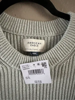 American Eagle Ribbed-Knit Crew Neck Pullover Sweater XL Light Green Long Sleeve thumbnail 2