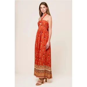 Anthro Flying Tomato Sidewalk Cafe Terracotta Woven Maxi Dress Halter Cutout S‎ thumbnail 2