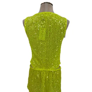 Lovers + Friends Erin Sequin Crop Top Mini Skirt Set Lime Green NWT Size Small thumbnail 10