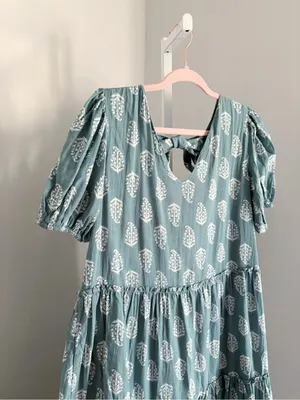 Lucky Brand Women's Teal Puff-Sleeve Tiered Maxi Dress Size Medium Boho Flowy thumbnail 5