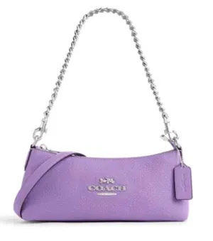 Coach NWT CL407 Charlotte Shoulder Bag Pebble Leather Silver/Iris Color $378 thumbnail 1
