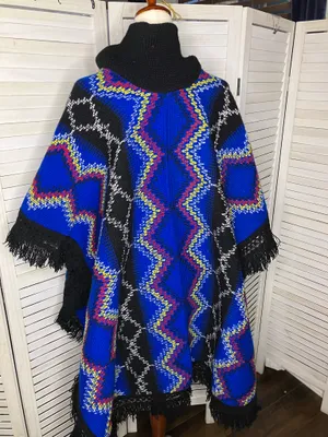 Geometric colorful poncho Blue thumbnail 3