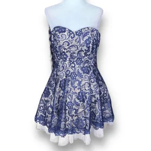 Camille La Vie HOCO Homecoming Dress Navy Lace Strapless Fit Flare Romantic thumbnail 8