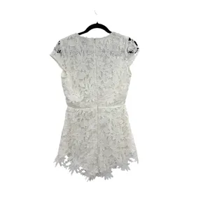 Sabo Skirt White‎ Floral Lace Plunge Neck Romper Bridal Bachelorette Size XS thumbnail 5