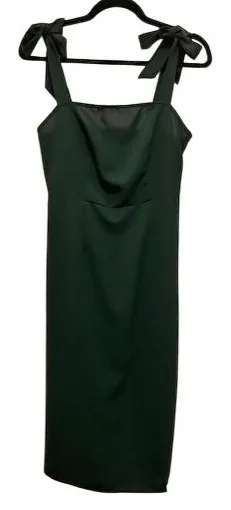 Deep Green Tie Shoulder Smocked Back Midi Dress Wedding Guest Garden Party Small thumbnail 1