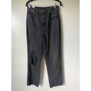 American Eagle 90s Boyfriend Jeans Womens 8 Black Highest Rise Distressed Grunge thumbnail 2