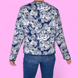 Rachel Zoe Navy Blue & White Floral Quilted Jacket thumbnail 7