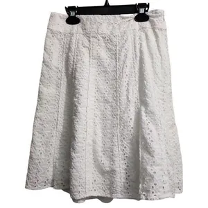 Ann Taylor White Eyelet Lace A-Line Skirt Summer Floral Cutout‎ Feminine Size 2 thumbnail 2