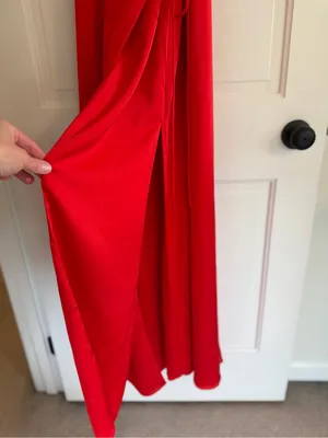 Free People x Fame & Partners Dea Red Satin Wrap‎ Maxi Dress Size 8 thumbnail 2